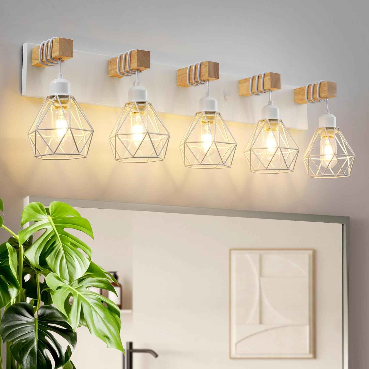 Farmhouse 3-Light Bathroom Vanity Light Fixture - Rustic White Wood Sconces for Mirror