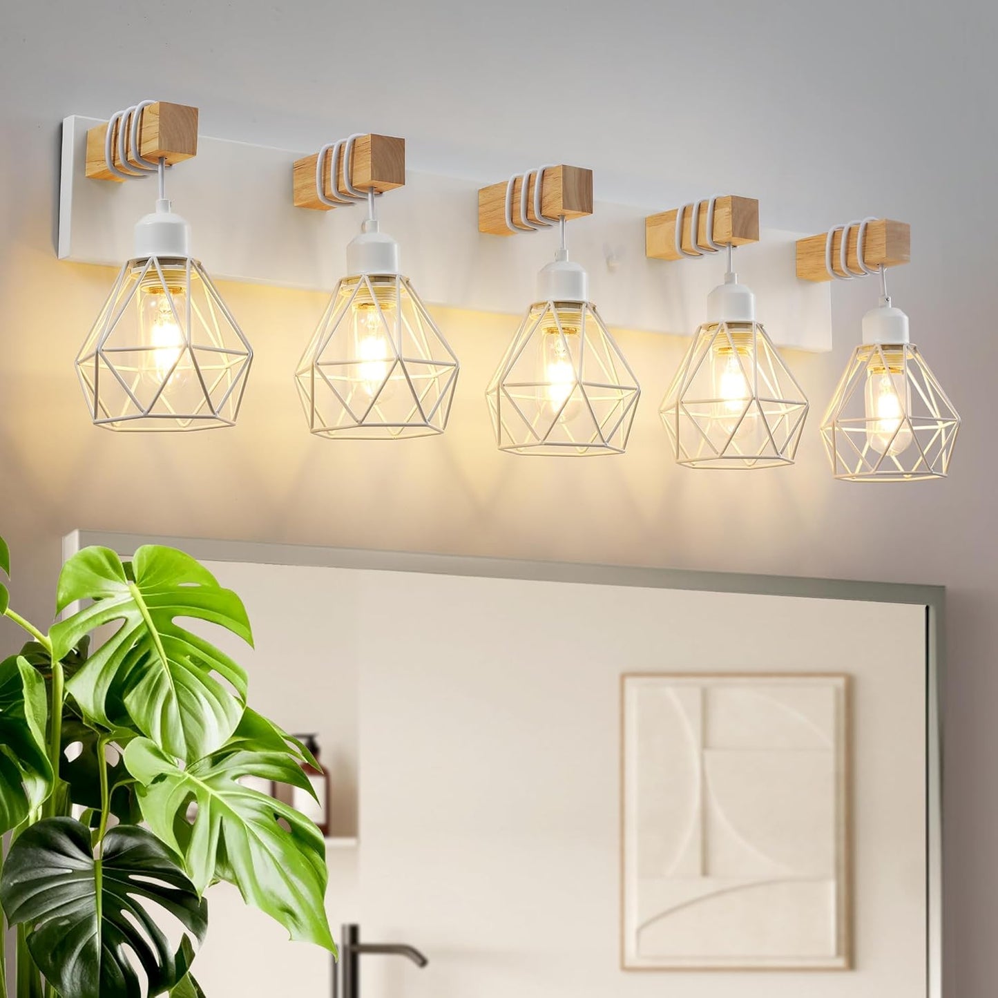 Farmhouse 3-Light Bathroom Vanity Light Fixture - Rustic White Wood Sconces for Mirror