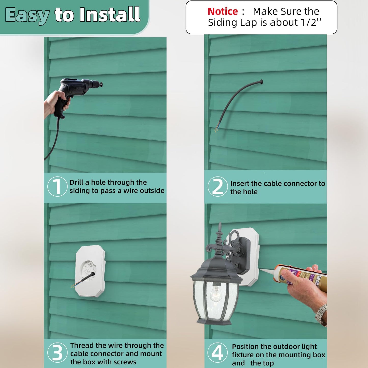 Vinyl Siding Mounting Blocks , Ease of Installation Built-in Electrical Box Outdoor Light Mounting Block, 8141DBL Siding Mounting Plate for 1/2 inch Lap Double and 4 inch Siding, White 1 Pack