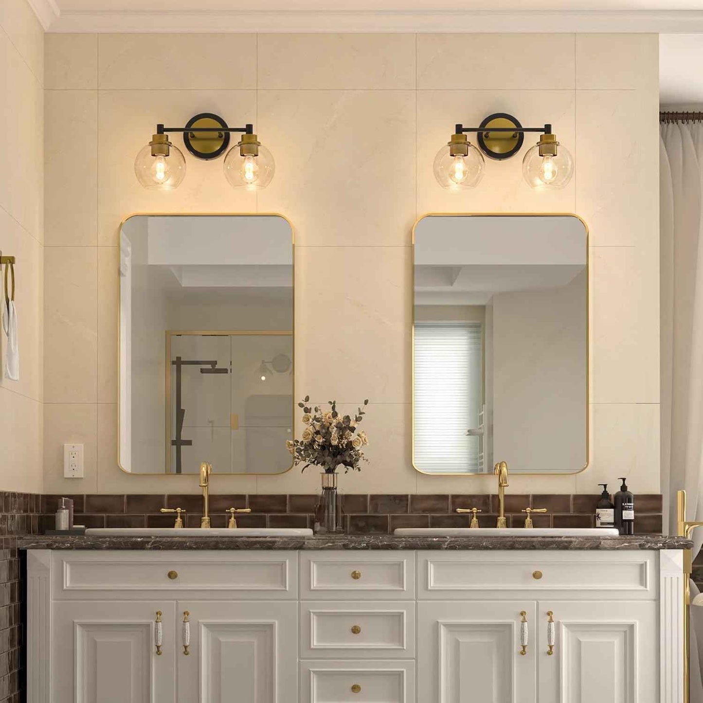 3-Light Vanity Bathroom Light Fixture with Globe Glass Shades - Brushed Nickel, ETL Certified
