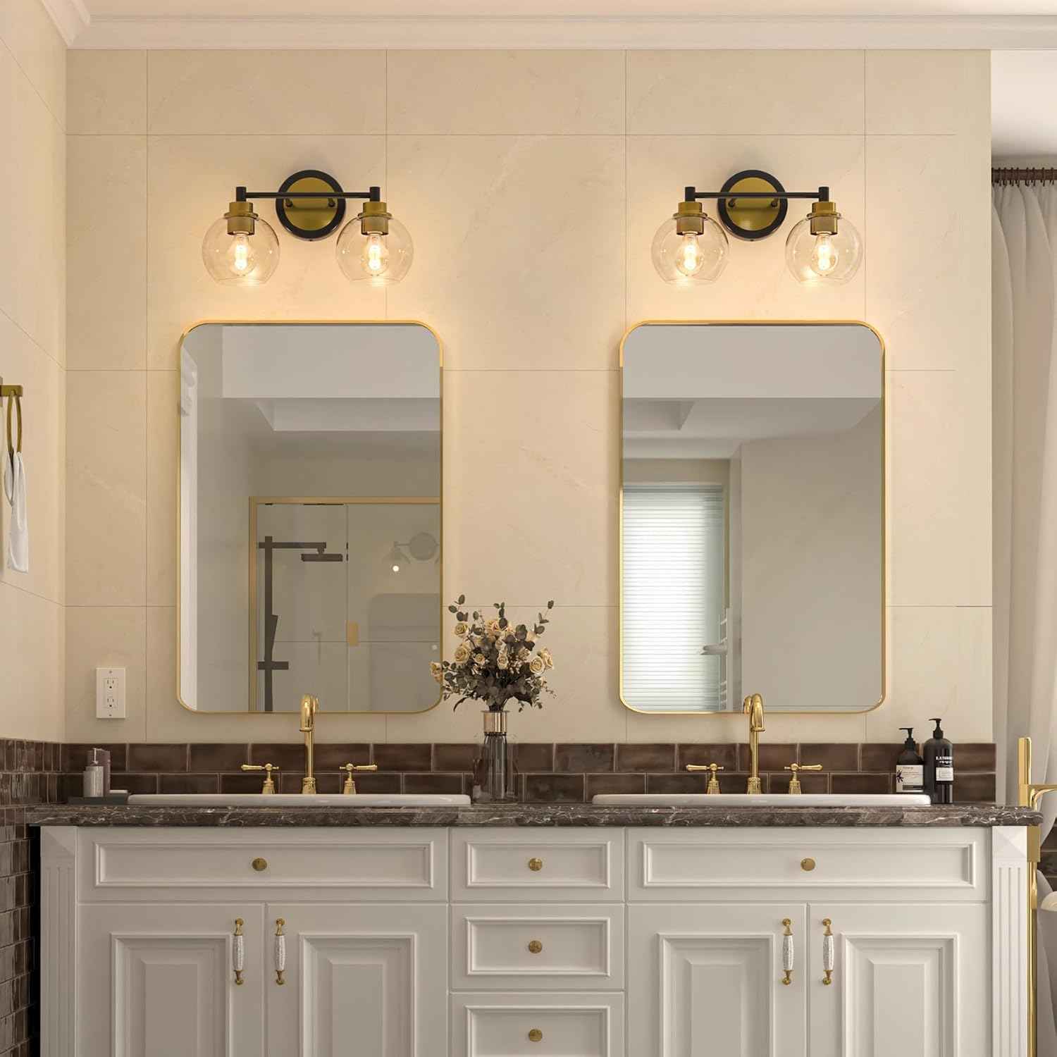 3-Light Vanity Bathroom Light Fixture with Globe Glass Shades - Brushed Nickel, ETL Certified