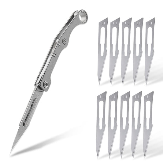 KeyUnity KK13 Precision Craft Utility Blade Titanium Handle Mini Cutting Tool for Arts Crafts DIY Projects Paper Cardboard Fabric and Hobby Use with Replaceable Blade