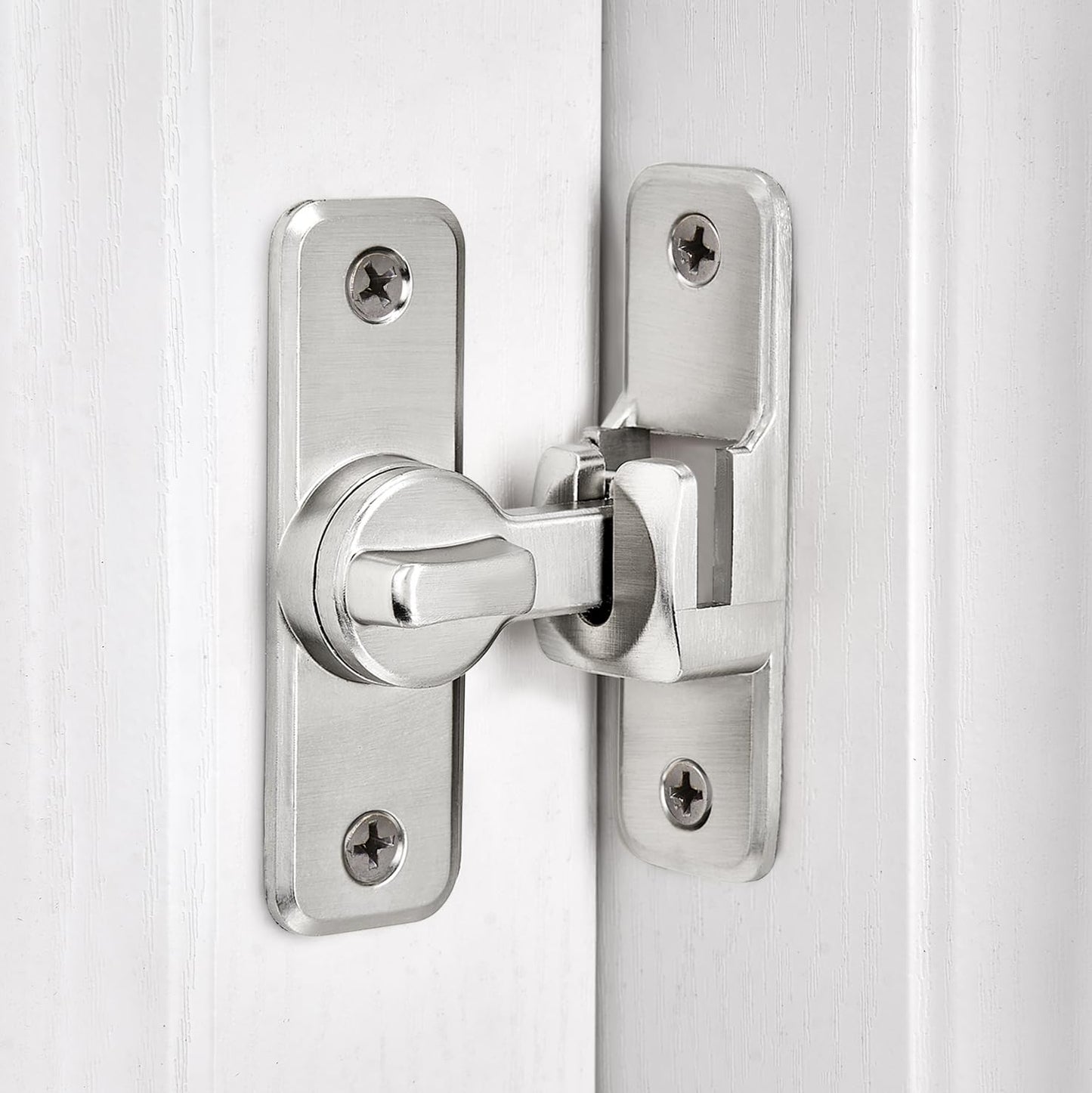 INIRET Silvery Enhanced Security Flip Latch Lock - Heavy-Duty 90/180 Degree Sliding and Swing Door Latch for Barns, Gates, and More