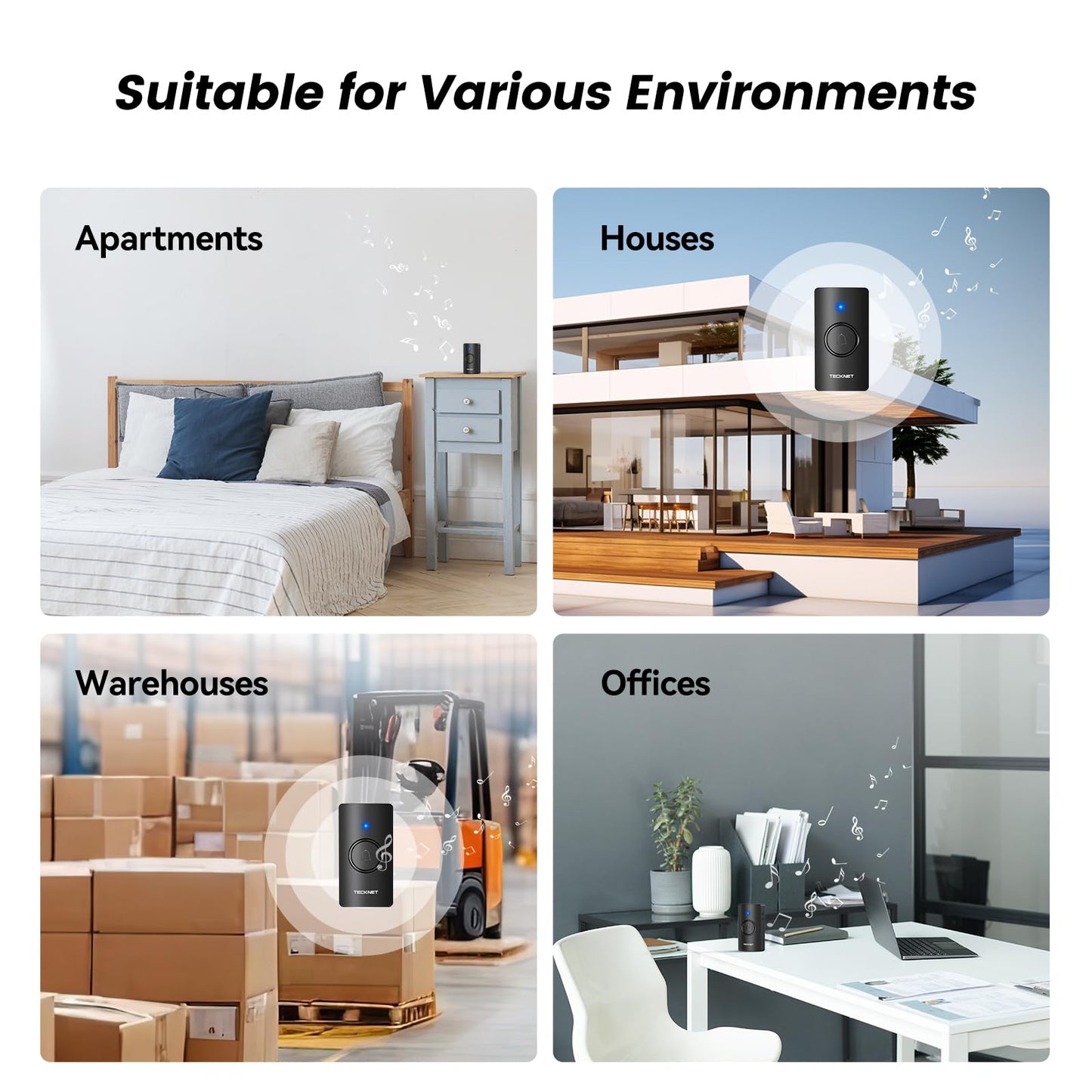 TECKNET Wireless Doorbell 1300FT, IP67 Waterproof Classroom Doorbell Battery-Powered Door Bell, 60 Chimes 5-Level Volume, Electric Doorbells No Plug-in Required for Home Classroom Teachers Warehouse