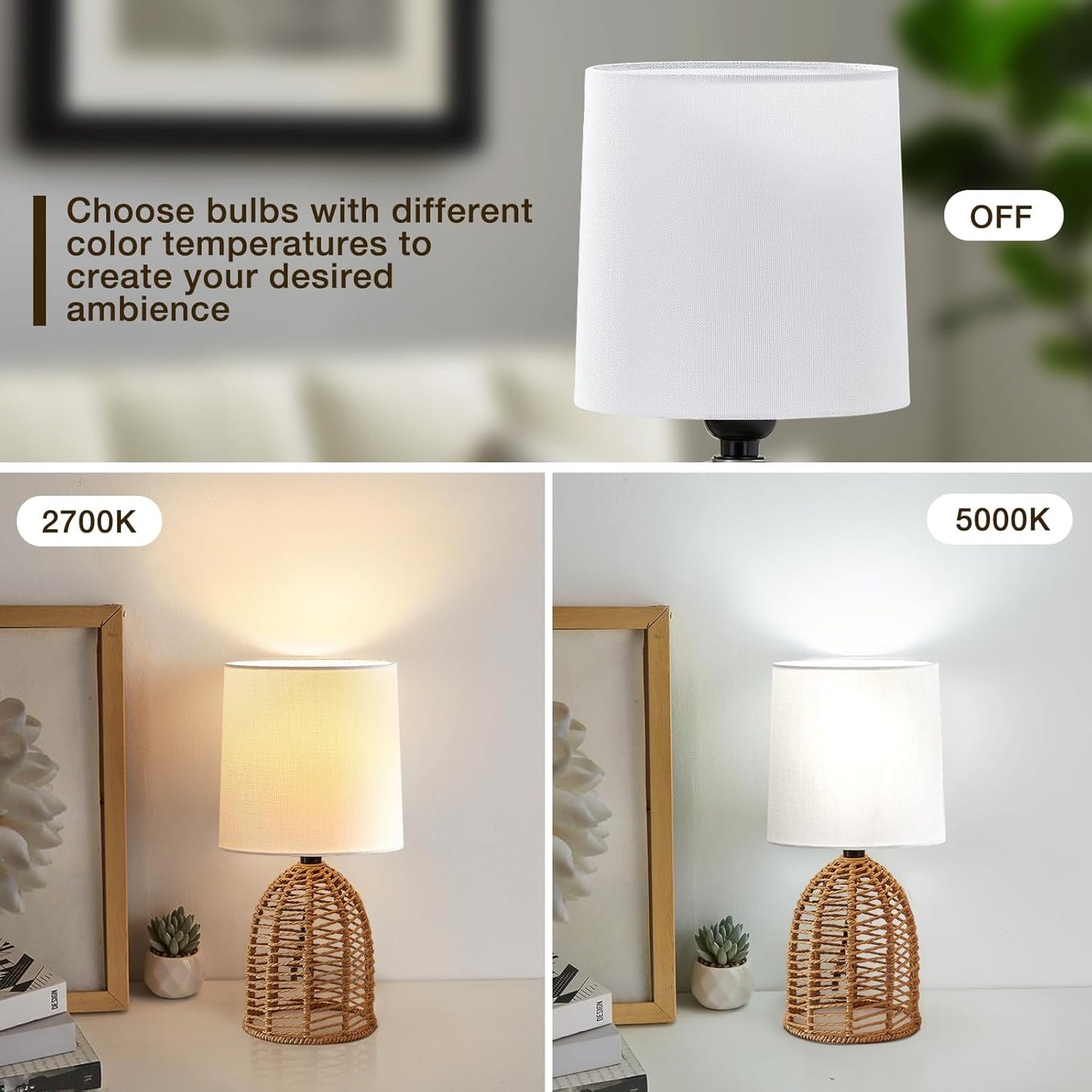 Boho Table Lamps Set of 2 - 13.5" Rustic Ceramic Bedside Lamps for Bedroom & Living Room