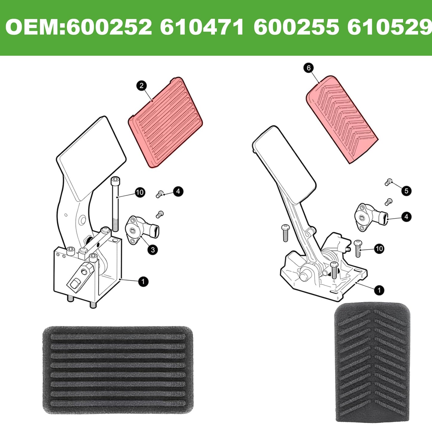 10L0L Golf Cart Accelerator & Brake Pedal Pad Cover Kit for EZGO RXV 2008-Up Gas and Electric Vehicles - OEM# 600252 610471 600255 610529