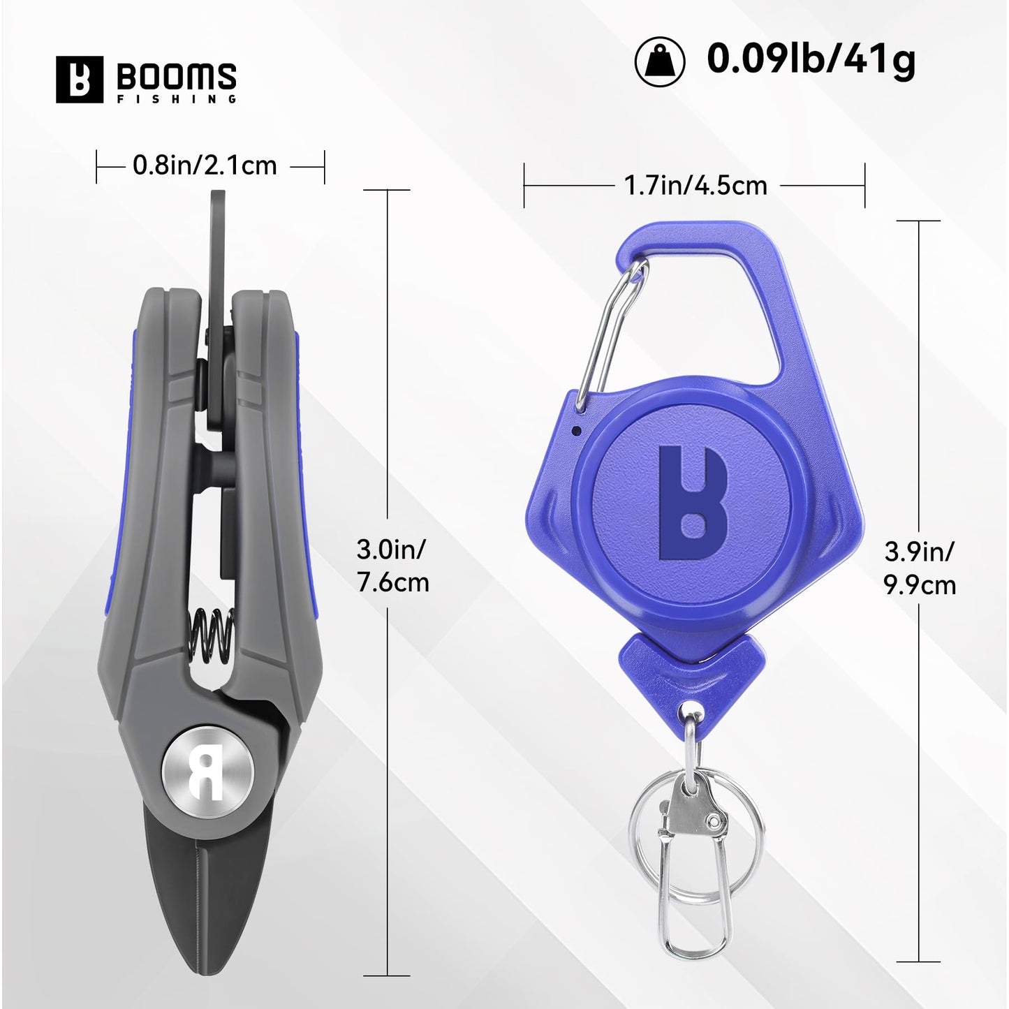 Booms Fishing Line Cutter with Retractor: Mini Fishing Scissors for Braided Momo Fluoro Line - Braid Scissors Saltwater with Hook Eye Cleaner - Serrated Shears with Locking Feature, FR1