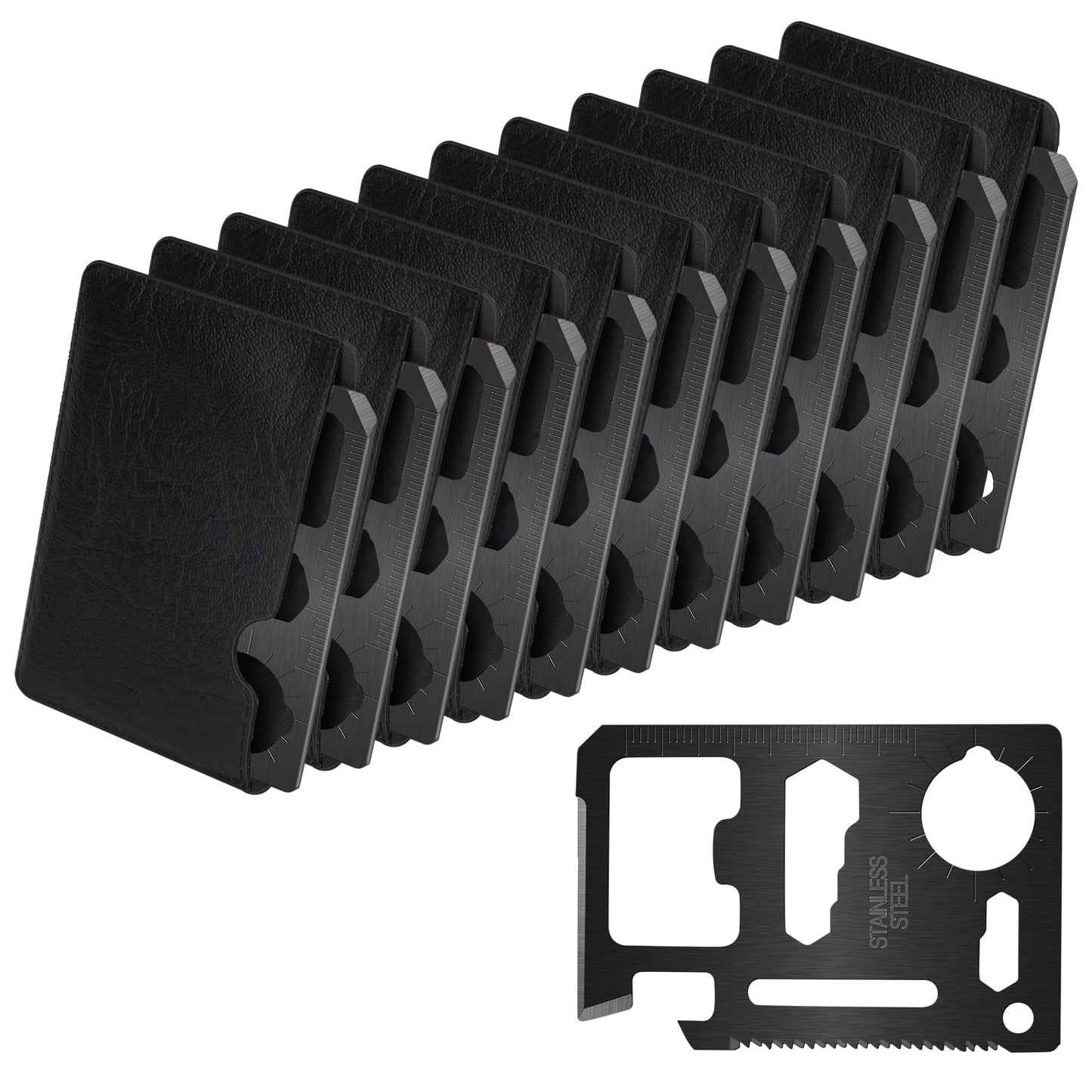 Survival Credit Card Multitool, 11 in 1 Beer Opener Survival Card Tool,Wallet Multitools Card Perfect for Fathers Men Gadgets Stocking Stuffers for Men (12 PCS) (Black)