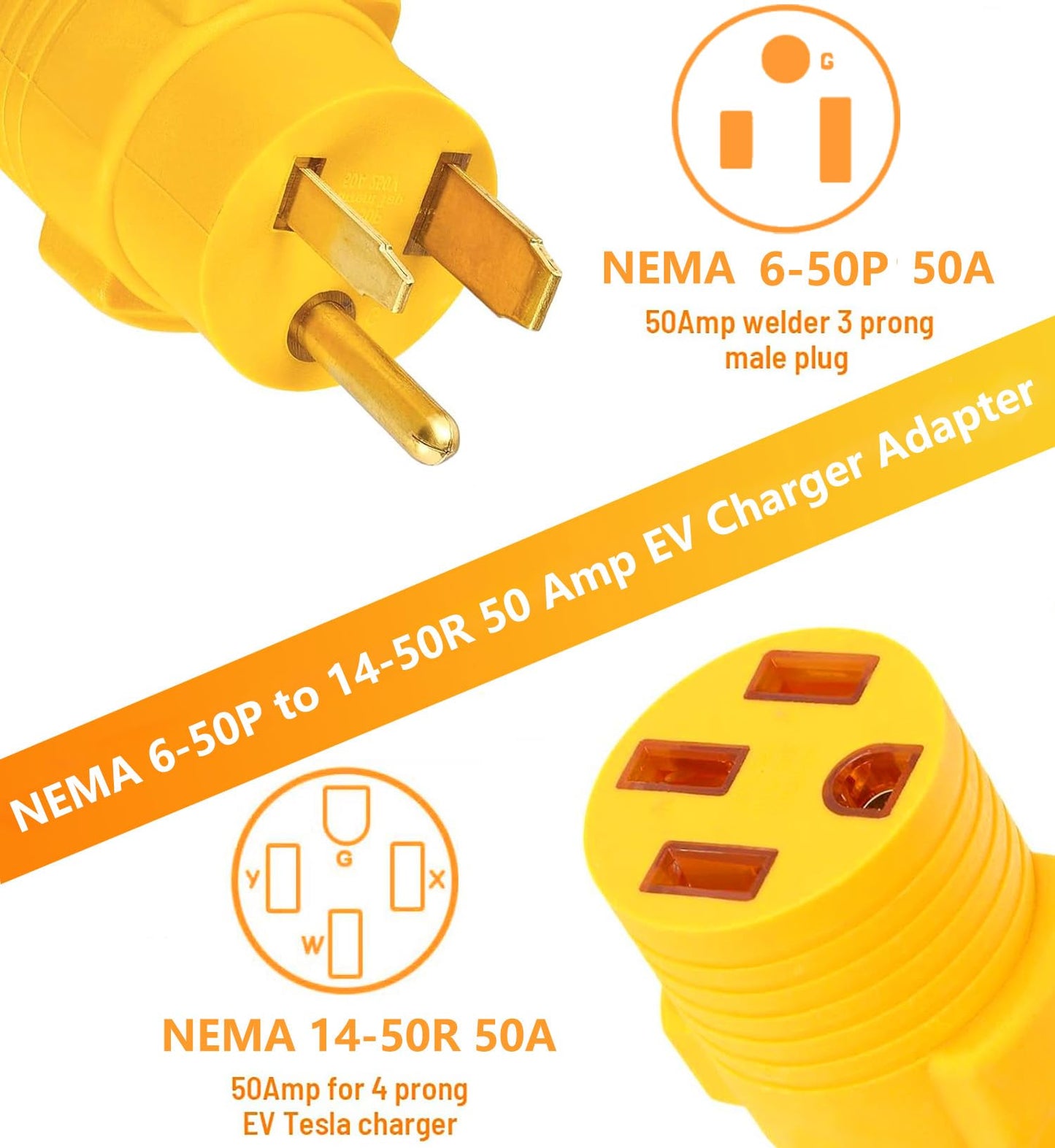 EV Charger Adapter NEMA 6-50P to 14-50R forTesla Adapter Cord, 240V 50 Amp 3 Prong Welder Plug to 4 Prong EV Charging Connector, Welder Welding Dryer EV Charger Power Cord Adapter