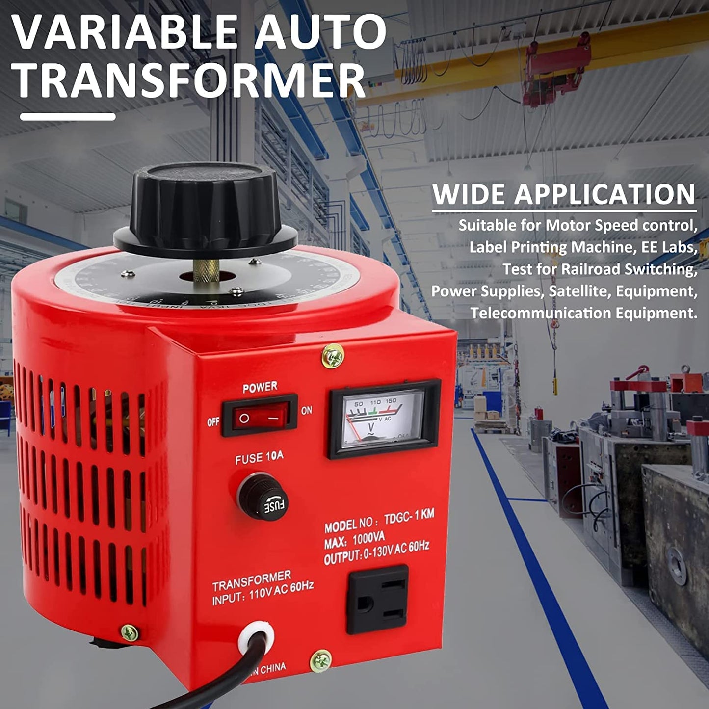 YaeCCC Voltage Transformer 10 Amp Auto AC Variable Voltage Converter,1000VA,0~130 Volt Output (1000W Max)