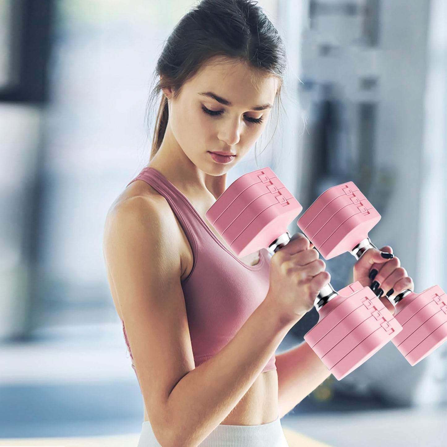 RUNWE 10lb Dumbbell Set of 2-4 in 1 Fast Adjustable Free Weight Set, Each 4lb 6lb 8lb 10lb for Women & Men Exercise Fitness for Home Gym, Also Can Be Used Push Up Bar