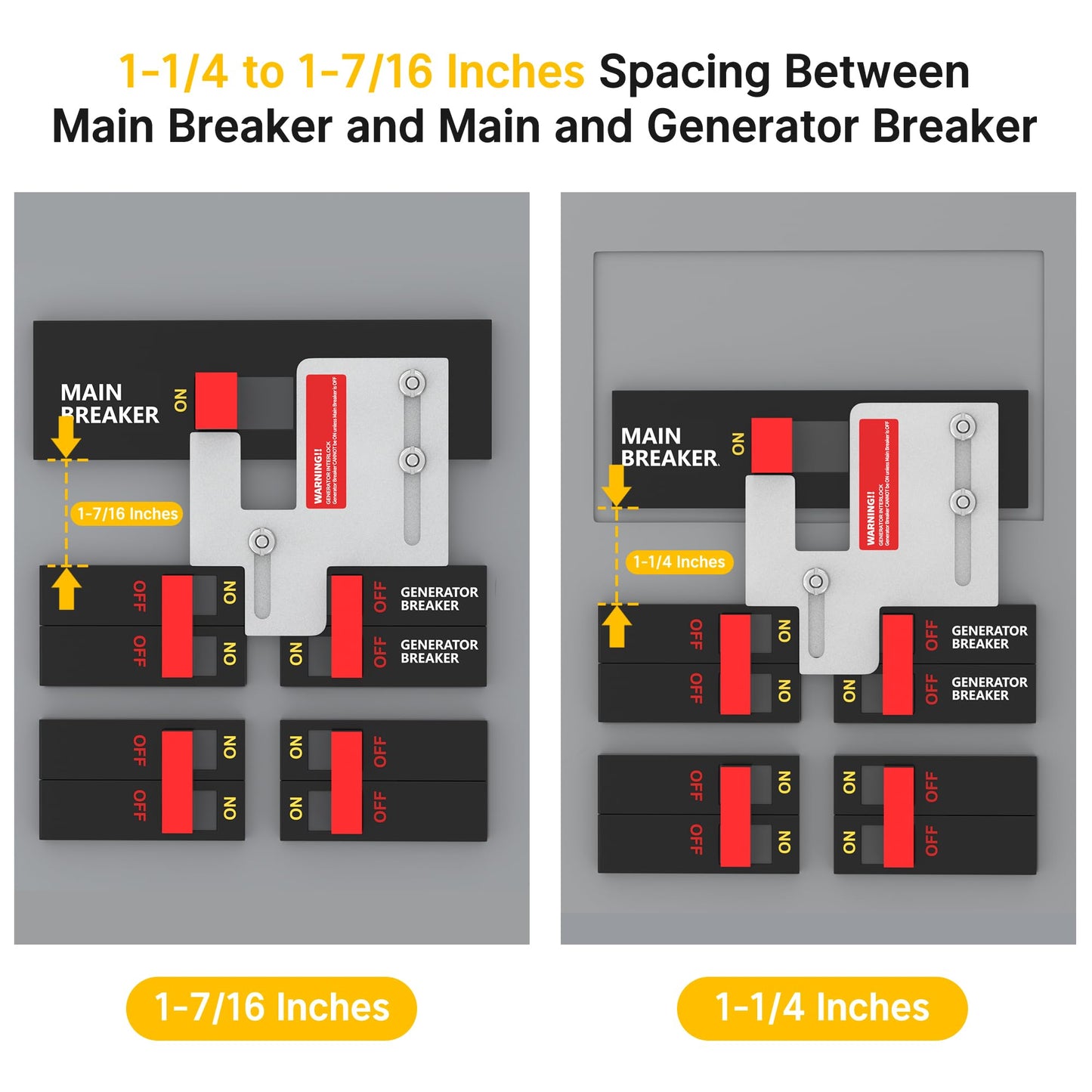 Joinfworld Generator Interlock Kit Compatible with Eaton Cutler Hammer BR and CH Series 150 and 200 amp Panels, Eaton Interlock Kit with 1 1/4 to 1 7/16 Inch Spacing Between Main and Generator Breaker