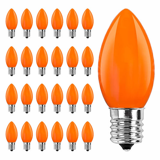 25 Pack C9 Orange Halloween Replacement Bulbs, LED Orange Night Lights for Halloween Christmas Outdoor Indoor Patio String Lights, C9/E17 Candelabra Base, 0.6 Watt