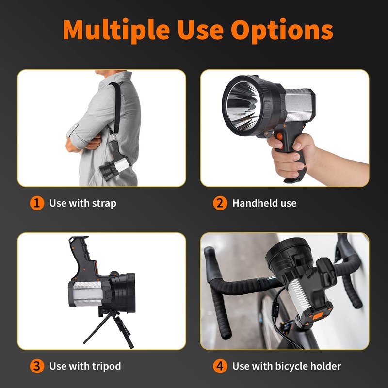 Vanvale Super Bright Rechargeable Spotlight,Handheld Rechargeable LED Flashlight Ultra-Long Standby Lightweight Tactical Searchlight with USB Output Aluminium Alloy Silver Camping Light (White Light)