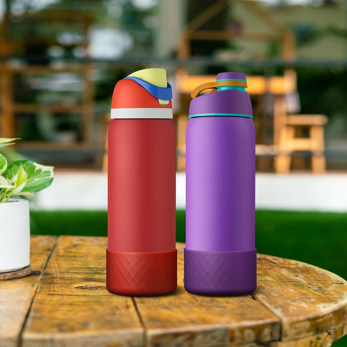 Alwenid 2PCS Silicone Water Bottle Boot for Owala 32 Oz, Anti-Slip Protective Sleeve Bottom Bumper Protector for FreeSip, Twist, and Flip Stainless Steel Water Bottles (Dark Purple+Dark Red)