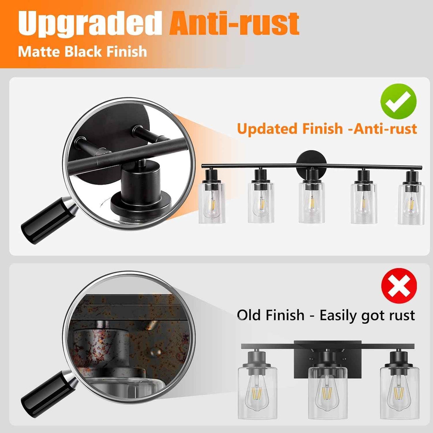 Modern Black 3-Light Bathroom Vanity Light Fixture with Clear Glass Shades - 2 Pack