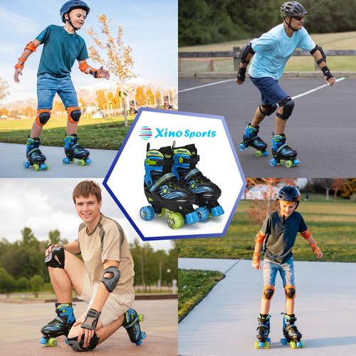 Xino Sports Adjustable Roller Skates for Kids - Pro Quality - Beginner Friendly with Illuminating LED Light-Up Wheels, Durable and Comfortable Design for Boys and Girls (Black, Medium 1-4)