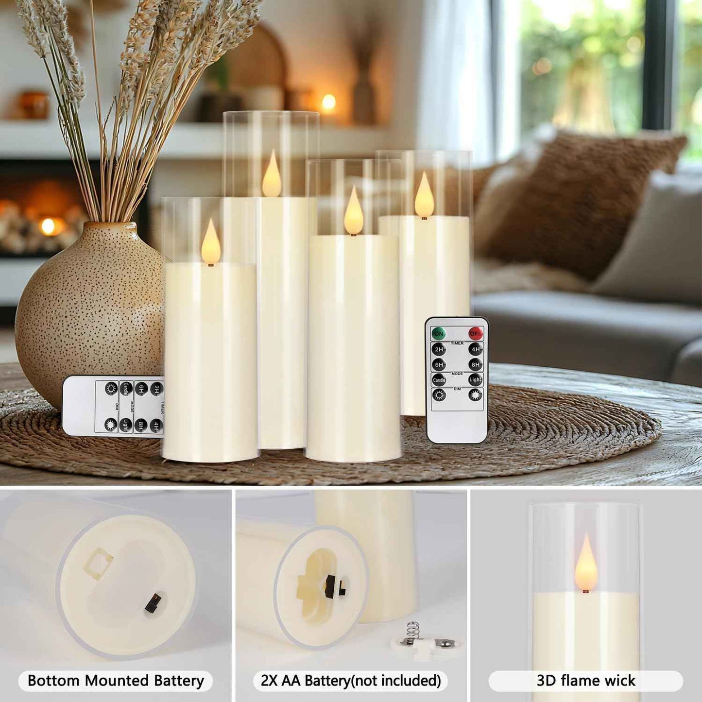 24-Pack Remote Control LED Flameless Candles - 3D Flame Timer Candles for Home, Weddings & Holidays