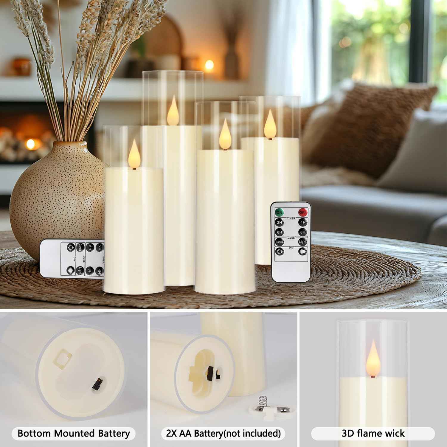 24-Pack Remote Control LED Flameless Candles - 3D Flame Timer Candles for Home, Weddings & Holidays