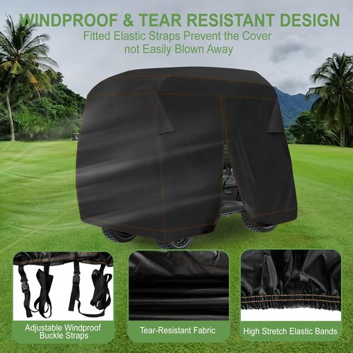 YONQIFON Golf Cart Cover 4 Passenger Outdoors 420D Waterproof Golf Cart Covers extended roof with Zipper Universal Compatible with EZ-GO, Club Car, Yamaha Golf Cart heavy duty