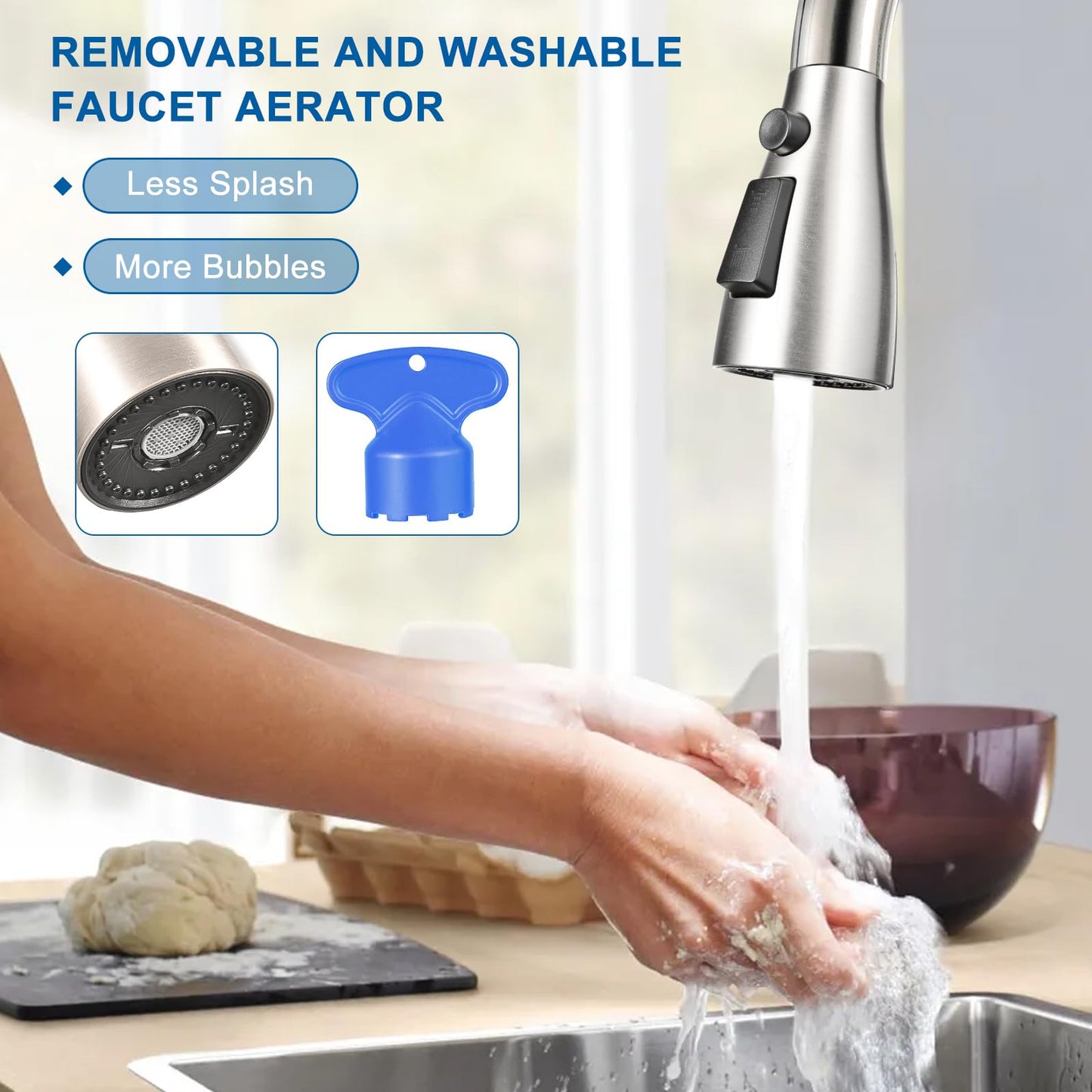 Xlajiao Kitchen Faucet Head Replacement, Premium 3 Function Pull Down Spray Head with 9 Adapters, Kitchen Sink Faucet Head Compatible with American Standard, Moen/Delta Faucets, Brushed Nickel