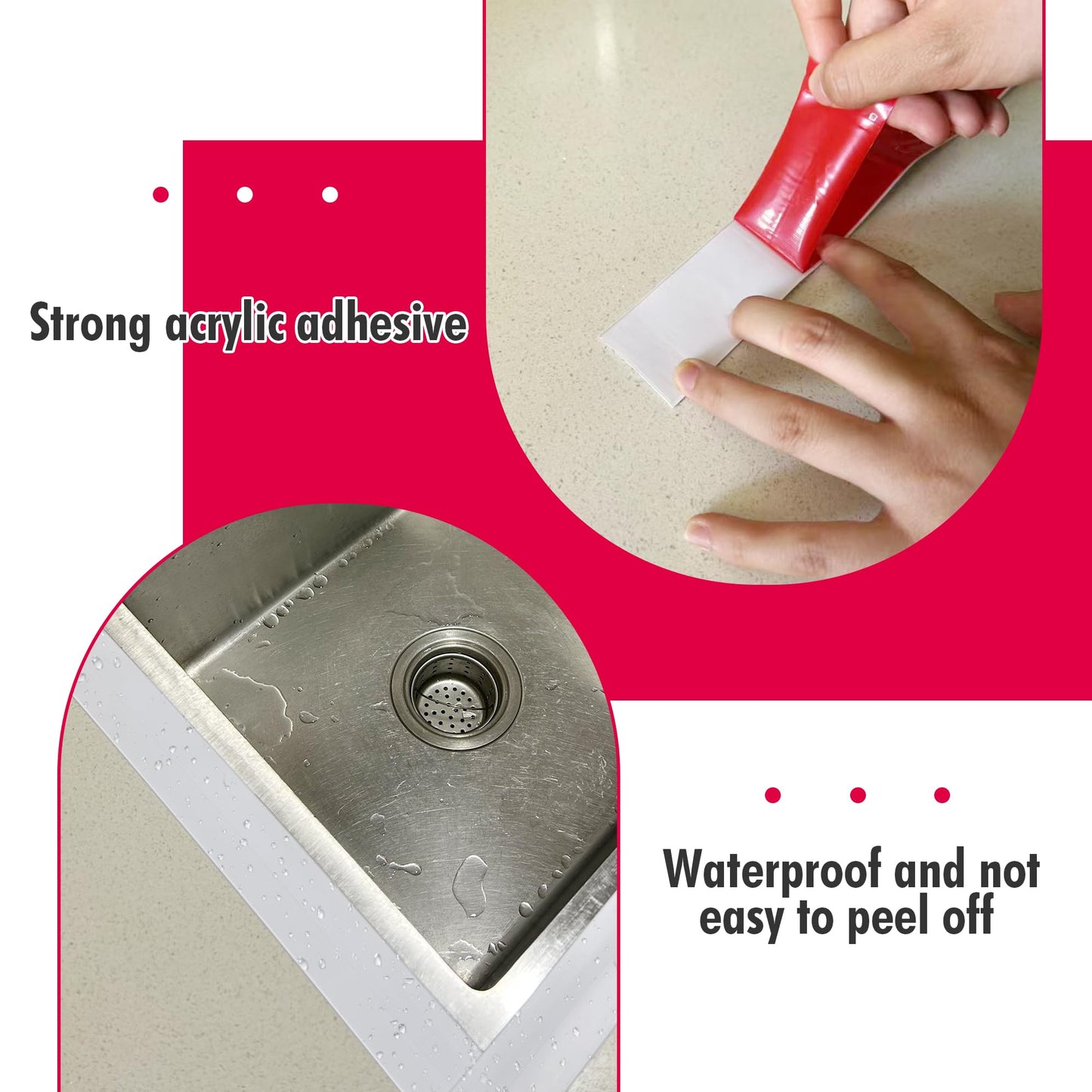 3 Rolls White Caulk Tape for Bathtub Self Adhesive,Peel and Stick Caulk Strip Waterproof,Toilet Base Sealer Strip,Toilet Sealant Tape