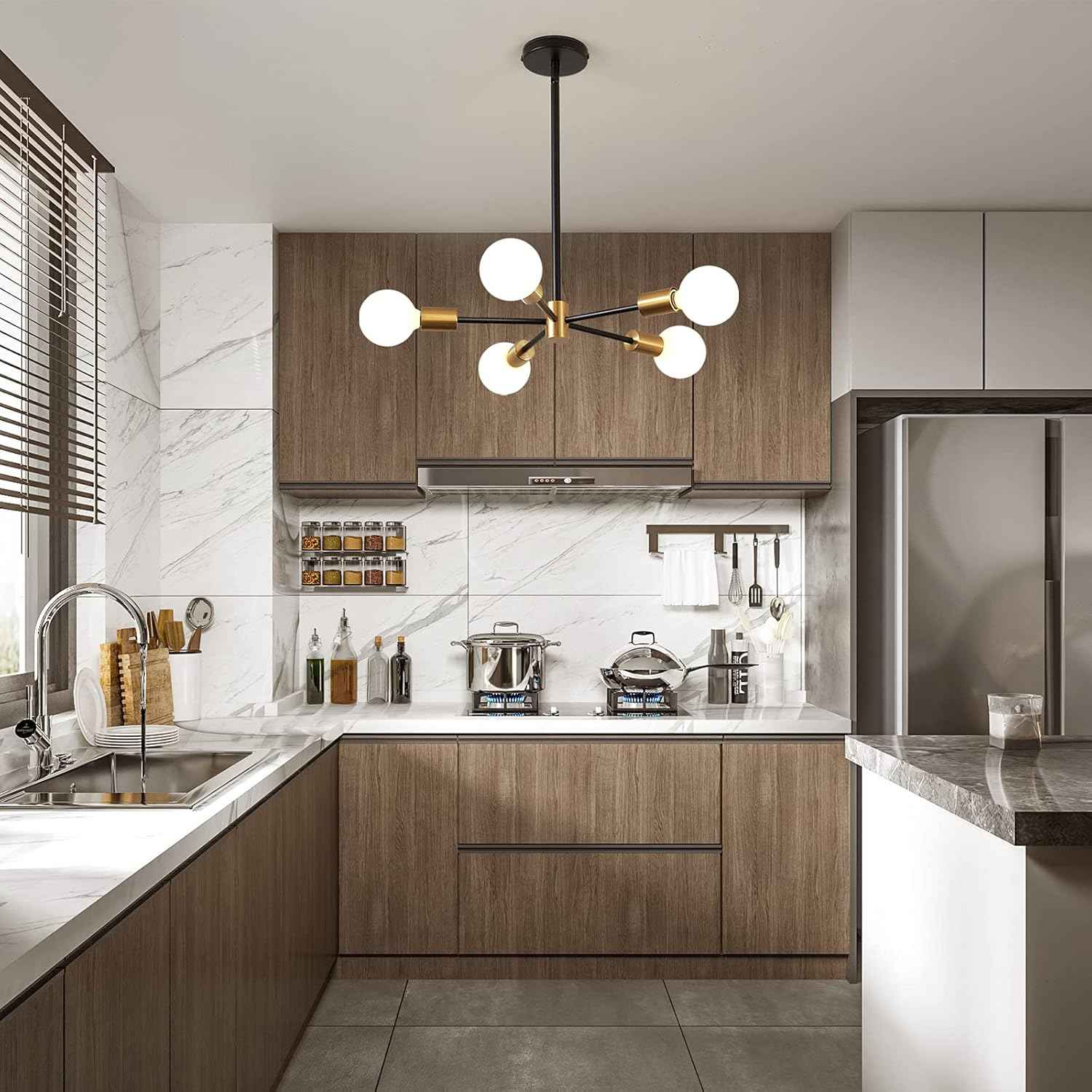 8-Light Gold Sputnik Chandelier - Modern Adjustable Ceiling Light for Dining Room, Kitchen & Foyer