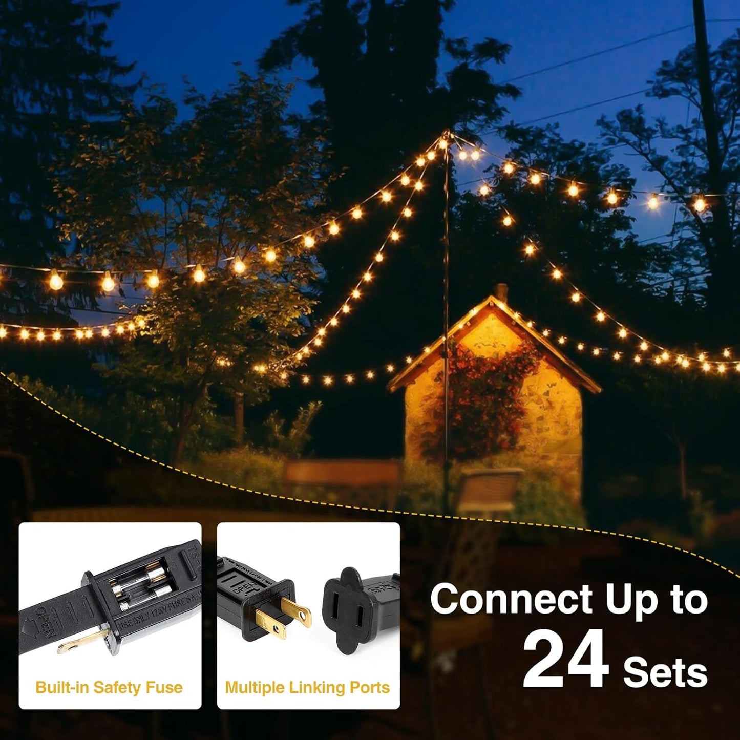 100FT Solar Powered String Lights with Remote - Waterproof G40 Patio Lights, 30 Shatterproof Bulbs, 3 Modes for Camping & Backyard