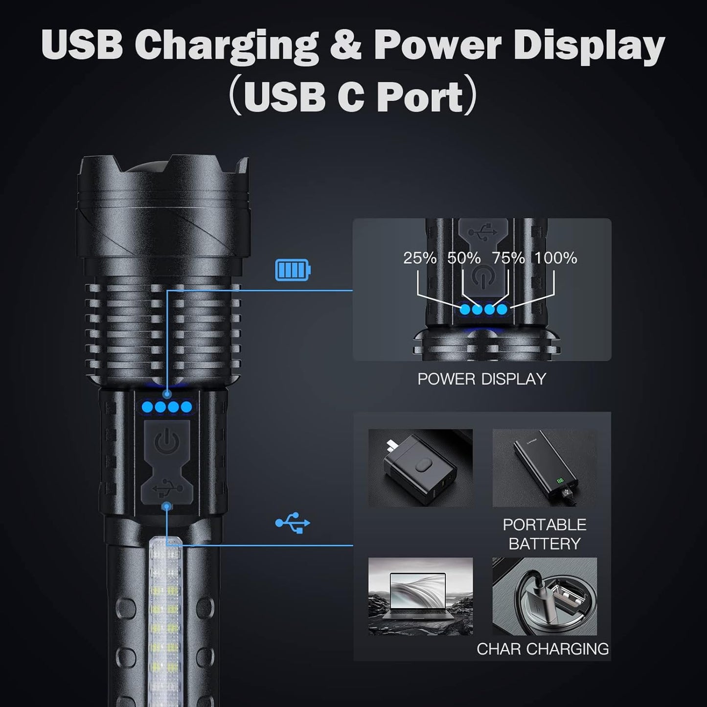 Rechargeable High Lumens Flashlight 2 Pack - 990000 Lumen Super Bright LED, 7 Modes, IPX6 Waterproof for Camping & Emergencies