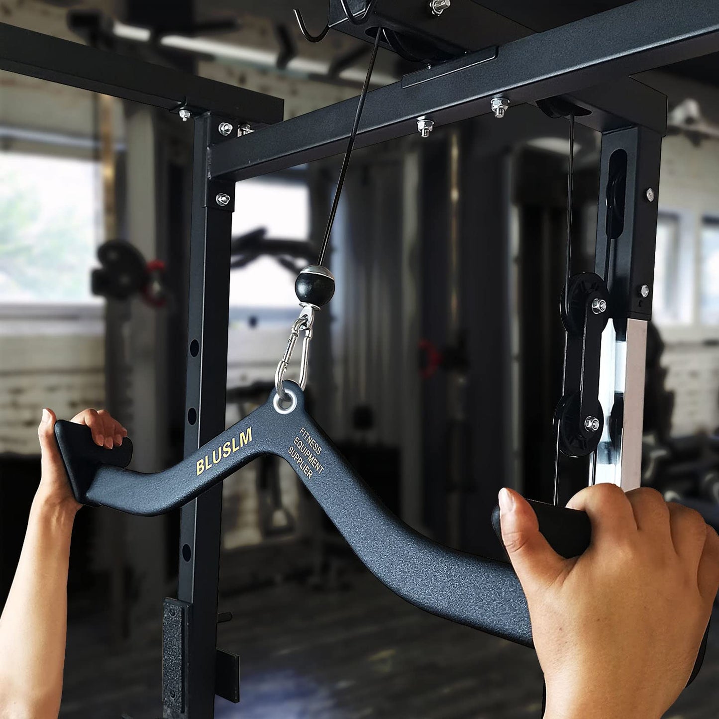 BLUSLM LAT Pull Down Bar for Cable Machine, LAT Pulldown Attachments T-bar V-bar Cable Attachment for Gym, Back Tricep Strength Training Handle