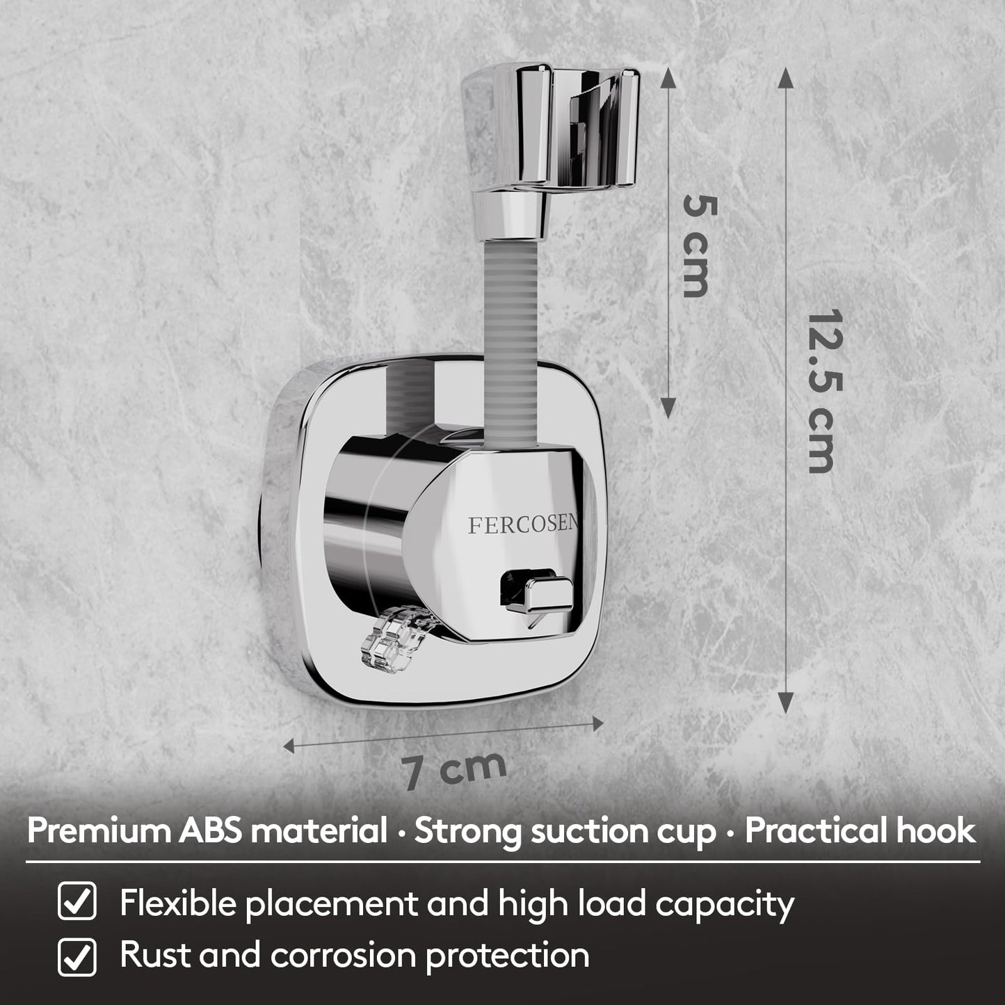 FERCOSEN 360° Swivel Shower Head Holder with Suction Cup | 10kg Load Capacity, Tool-Free Installation in Seconds | Removable and Rust-Resistant Shower Bracket
