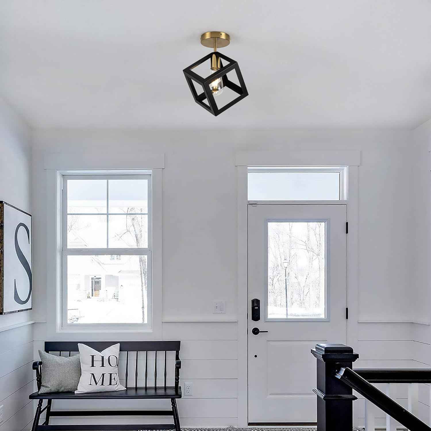 Brushed Nickel 3-Light Flush Mount Ceiling Light Fixture - Modern Geometric Design for Living Room, Kitchen, Dining Room, and Hallways