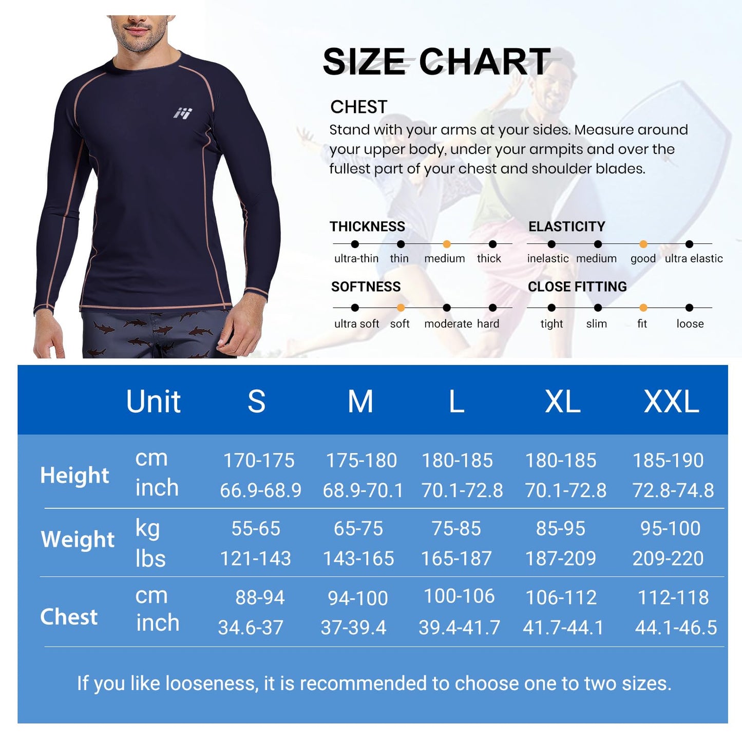 Sun Protection Swim Shirts for Men: SPF UPF 50+ UV Long Sleeve Rash Guard for Fishing Hiking Running Workout Athletic Navy Blue