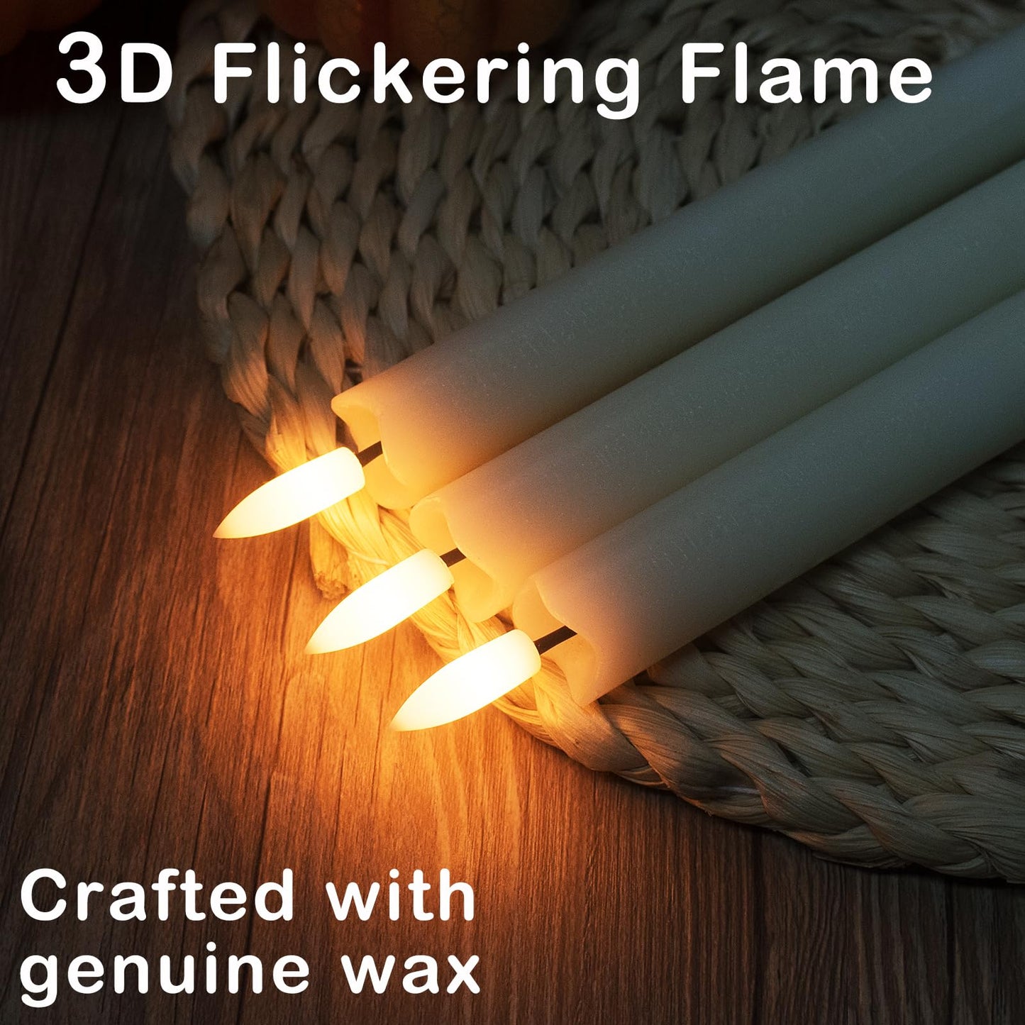 idyl light Flameless Taper Candles with Remote Timer, 9.8 Inches 3D Flickering Flame Led CandleSticks Battery Operated Window Candles for Fireplace Halloween Christmas Home Wedding Decor (Ivory)