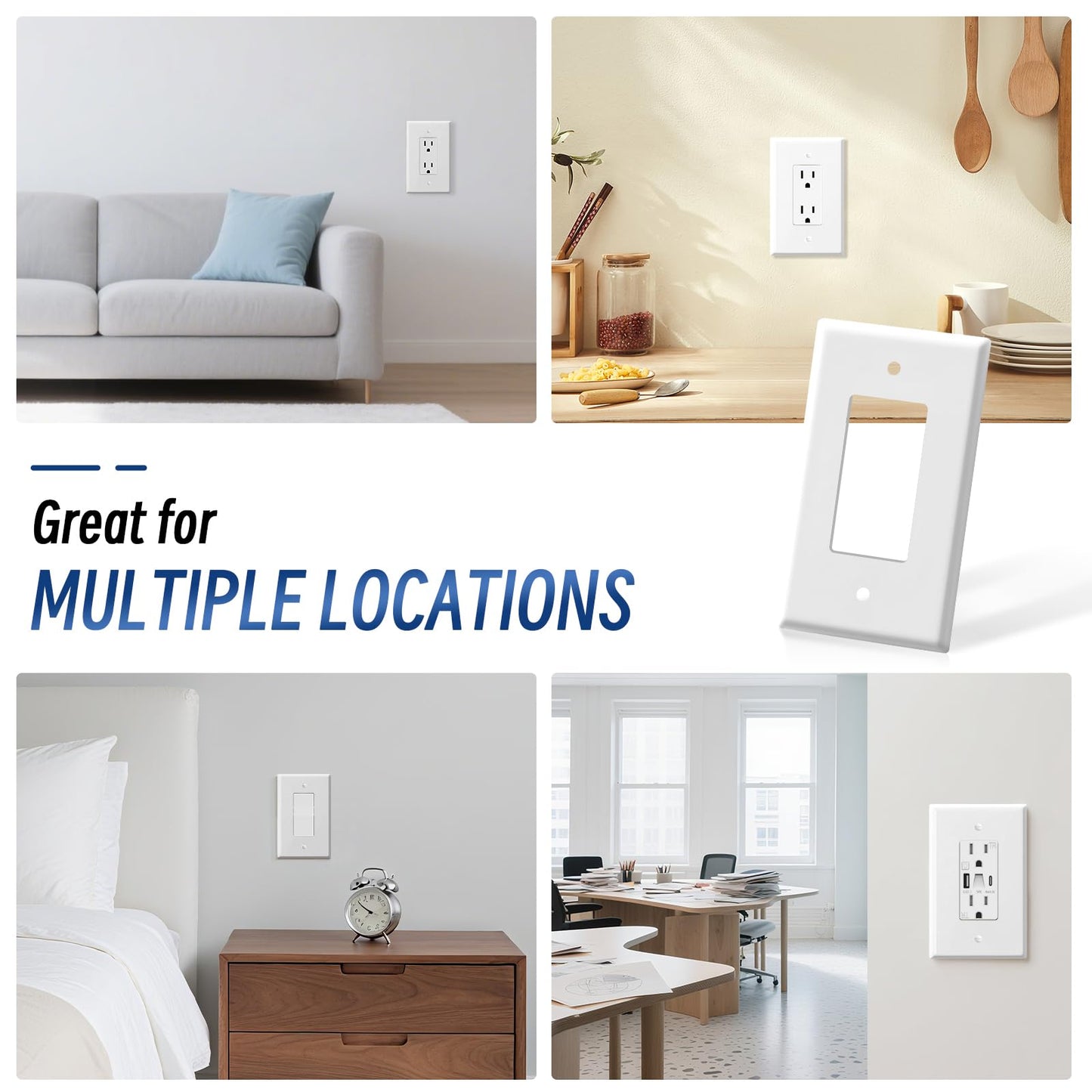 BKDEORS Jumbo Decorator Wall Plate Covers 1-Gang Oversize Outlet Cover Plate 5.5" x 3.5" Impact Resistant for Electric Outlets Light Receptacle Outlets GFCI Switches, White (6 Pack)