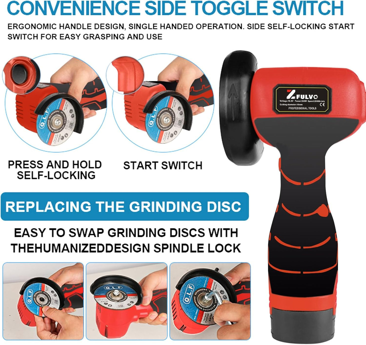 Mini Cordless Angle Grinder Kit - 19500 RPM Electric Tool with 2 Batteries & 5 Cutting Discs for Metal & Wood