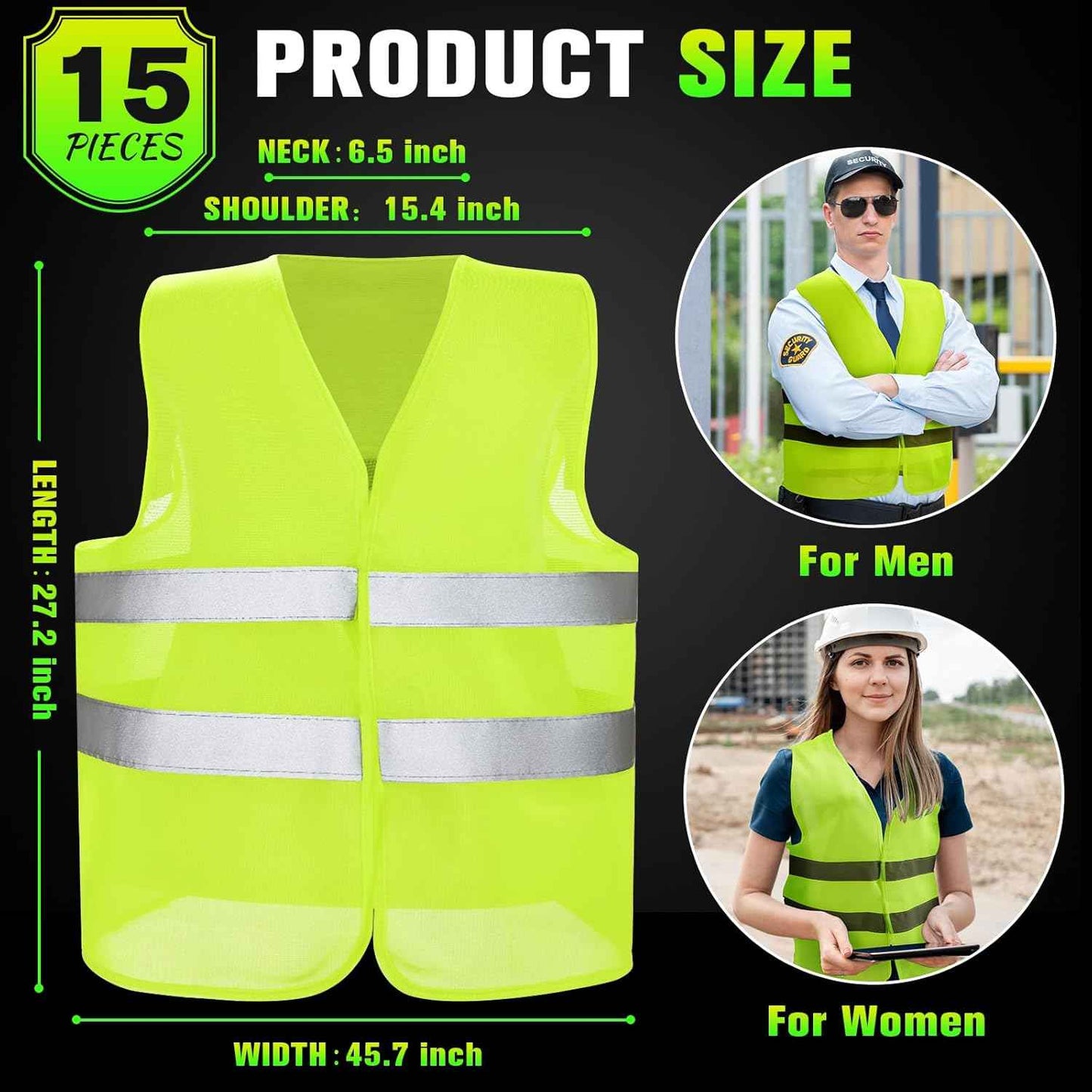 High Visibility Reflective Safety Vest for Men & Women - Bulk Security Mesh Vest for Work, Cycling & Running