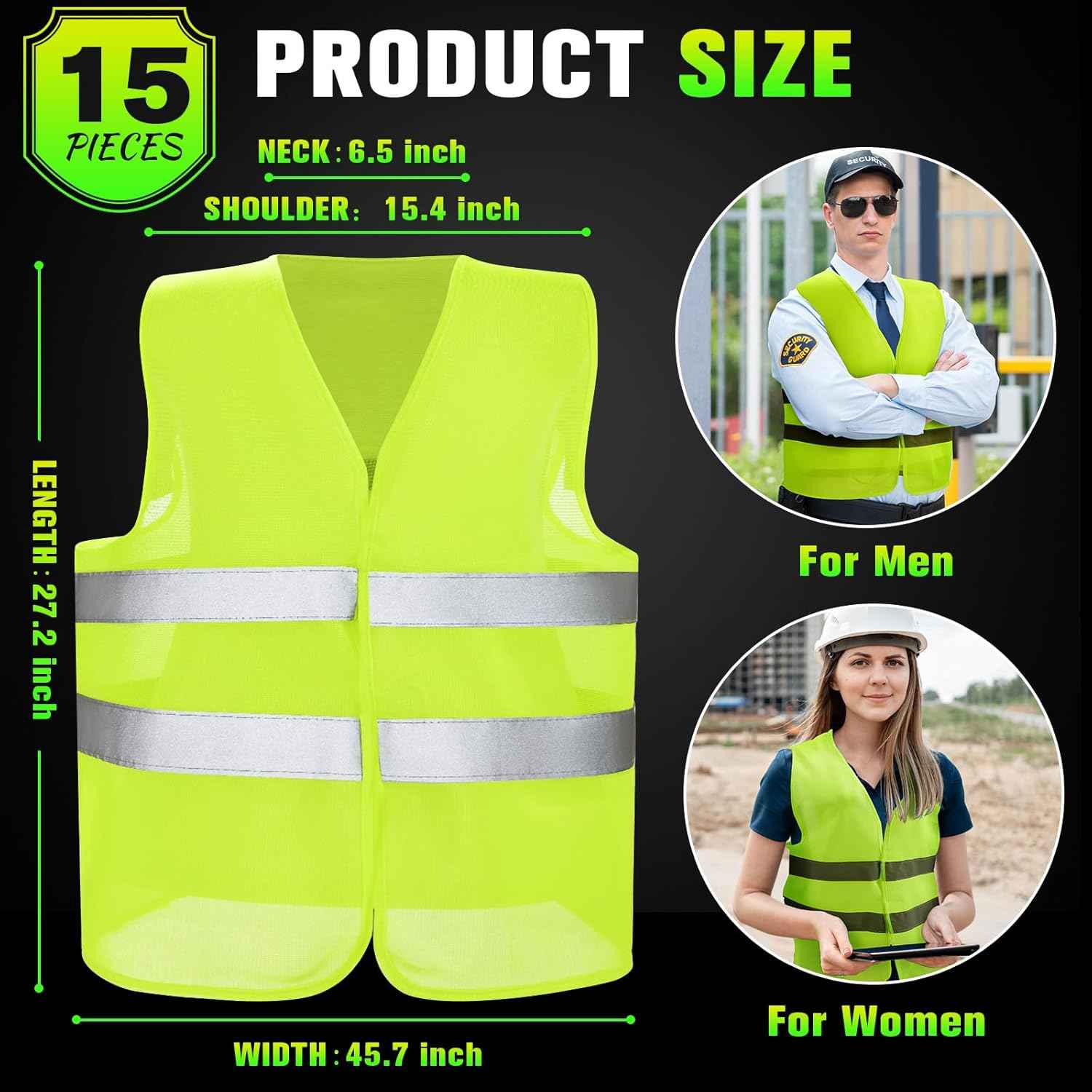 High Visibility Reflective Safety Vest for Men & Women - Bulk Security Mesh Vest for Work, Cycling & Running