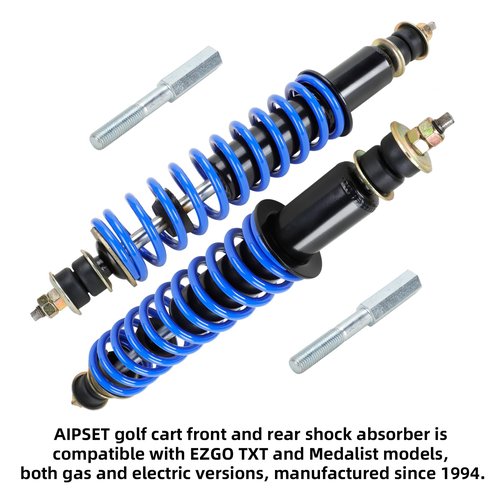 AIPSET Golf Cart Shock Absorber Compatible with EZGO TXT/Medalist 1994-up, TXT Shocks with Extenders, Front Rear Coil Over Heavy Duty Shock, OEM# 70928-G01, 70630-G01, 76418-G01, 2PCS, Blue