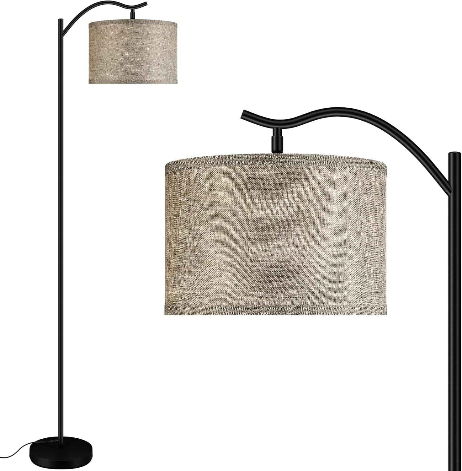 Modern LED Floor Lamp with Bohemian Linen Shade – Arched Tall Standing Light for Living Room & Bedroom