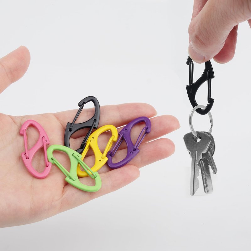SWATOM 20PCS S Double Sided Mini Carabiner Clip Small Dual Wire Gate Carabiners Keychain Clasp Snap Hooks Tiny Key Clips EDC Accessories for Outdoor Camping Fishing Hiking (Black 30P)