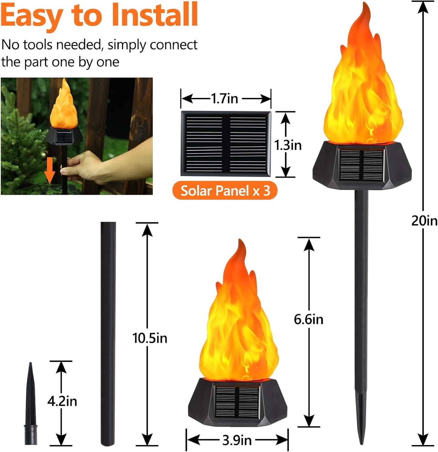 Solar Torch Lights Outdoor - 4 Pack Waterproof LED Flickering Flame for Halloween, Garden & Yard Decor