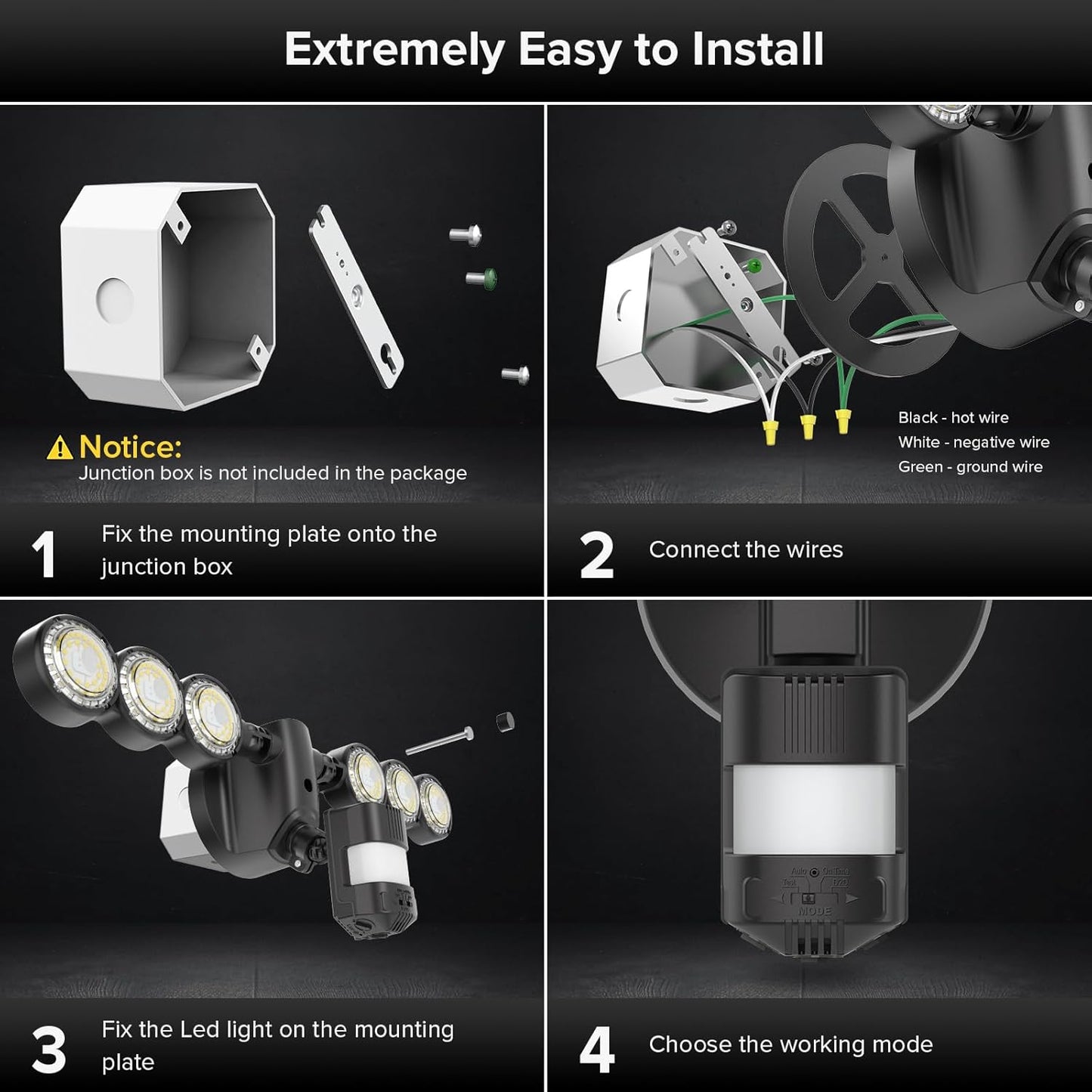 25W Motion Sensor Outdoor Flood Light - 3000LM Dusk to Dawn Security Light, 4 Modes, 320° Wide Angle for Garage & Patio