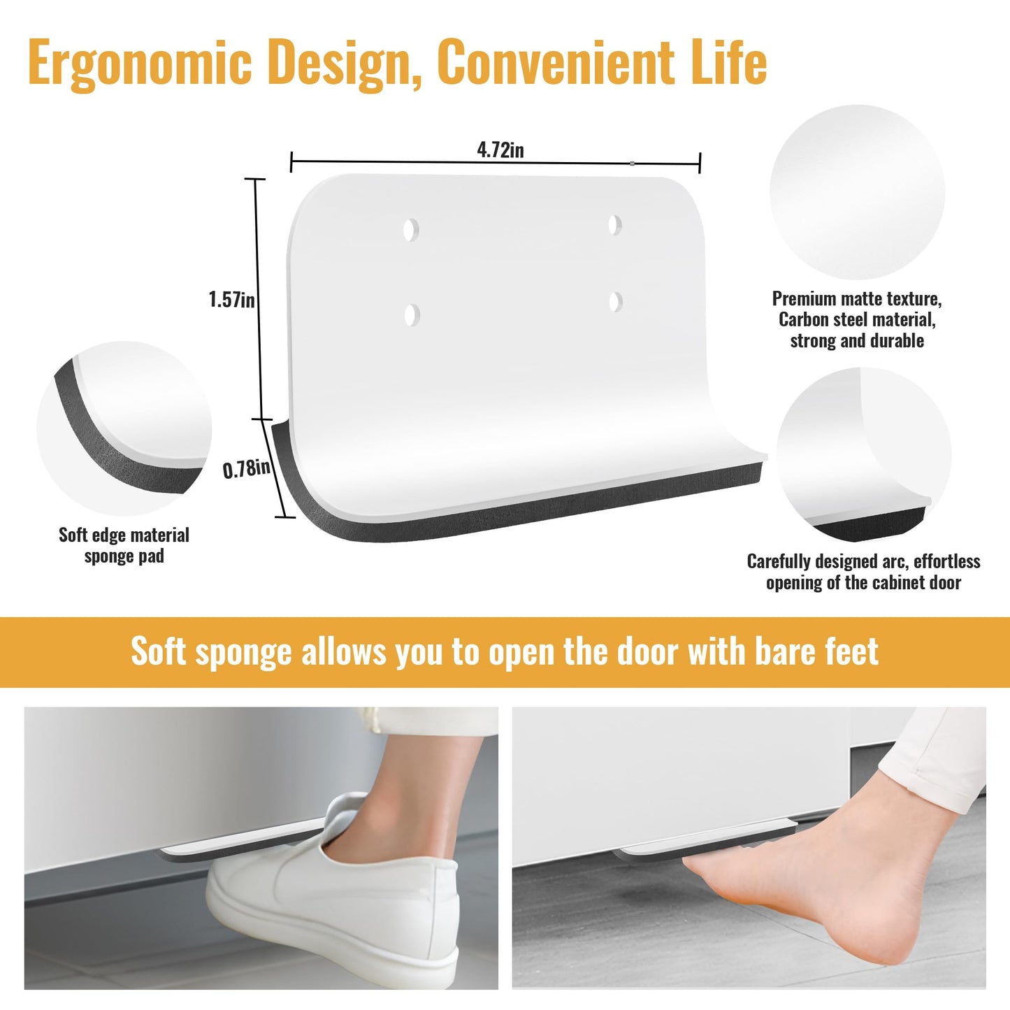 Joxodak Trash Cabinet Foot Pull - Hands-Free Door Solution for Trash Drawer, Adhesive Toe Pull Comfortable for Barefoot Use (1, White)