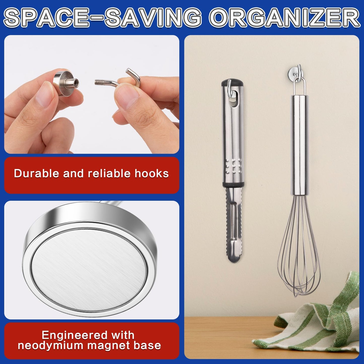 Junarter 20 Pack Magnetic Hooks, 30lbs Magnet Hooks for Cruise Cabins, Strong Magnetic Hooks Heavy Duty, Magnets with Hooks, Metal Magnetic Hook for Hanging, Hook Magnets for Classroom Decor, Grill