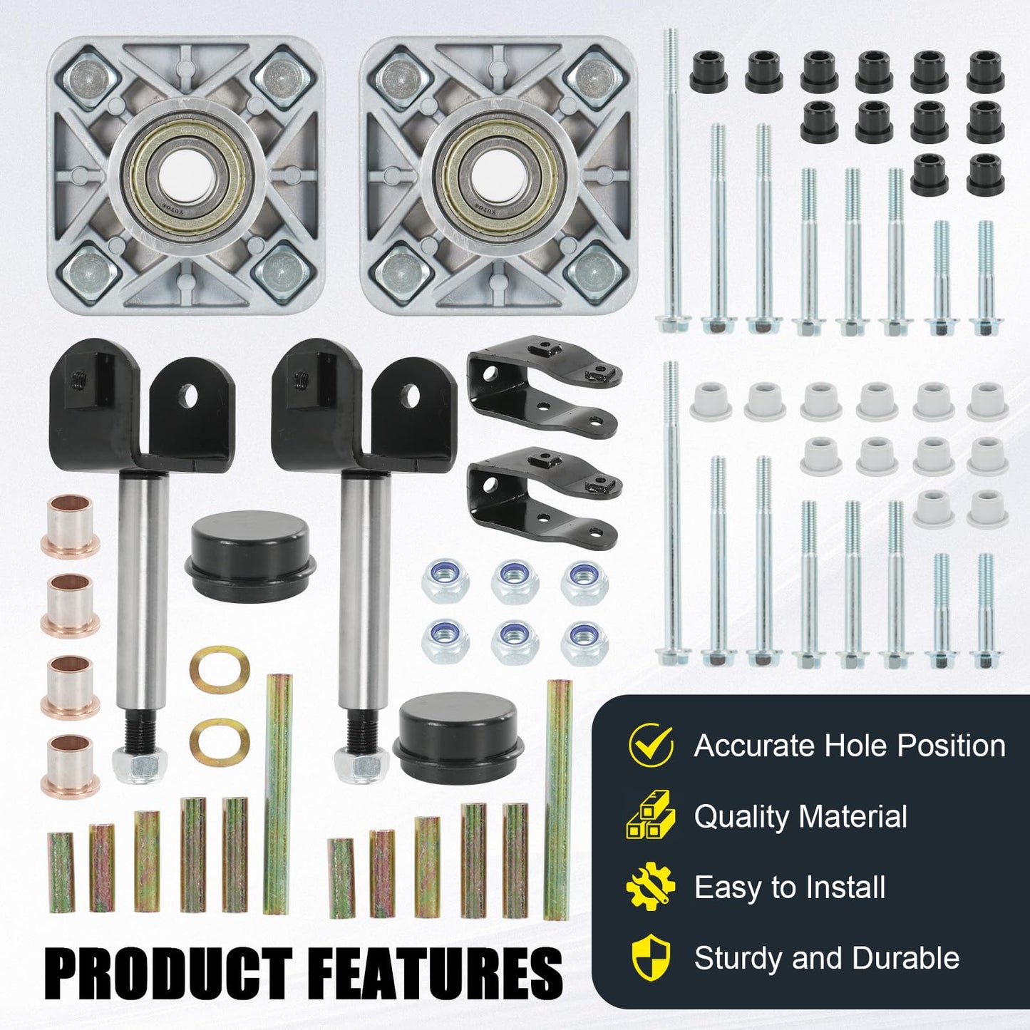 RADHLBNIU Golf Cart Front End Repair Kit Compatible with 2004 Up Club Car Precedent Gas Electric, Front Wheel Hub King Pin Bearing Bushings Full Sets Replace# 102357701 102289701 102288101 102288401
