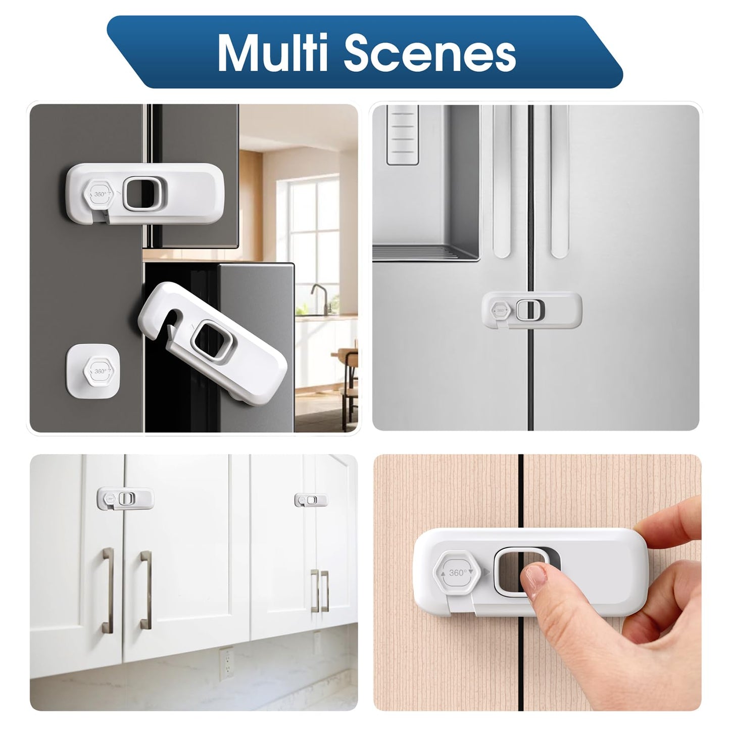 5 Pack Fridge Locks for Kids, QYESWHSR Child Proof Refrigerator Lock with Sticky Adhesive Pads, Fridge Child Locks, RV Refrigerator Door Latch, Oven Lock Safety to Keep Door Closed White