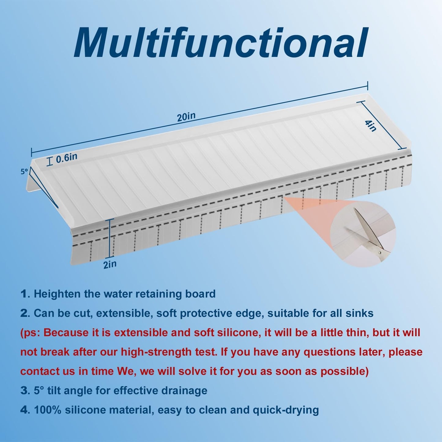 kitchen Silicone Sink Splash Guards & Edge Protector, 4"X20", Pure Silicone, Open Edge Protector Can Be Cut & DIY, Fits All Sinks