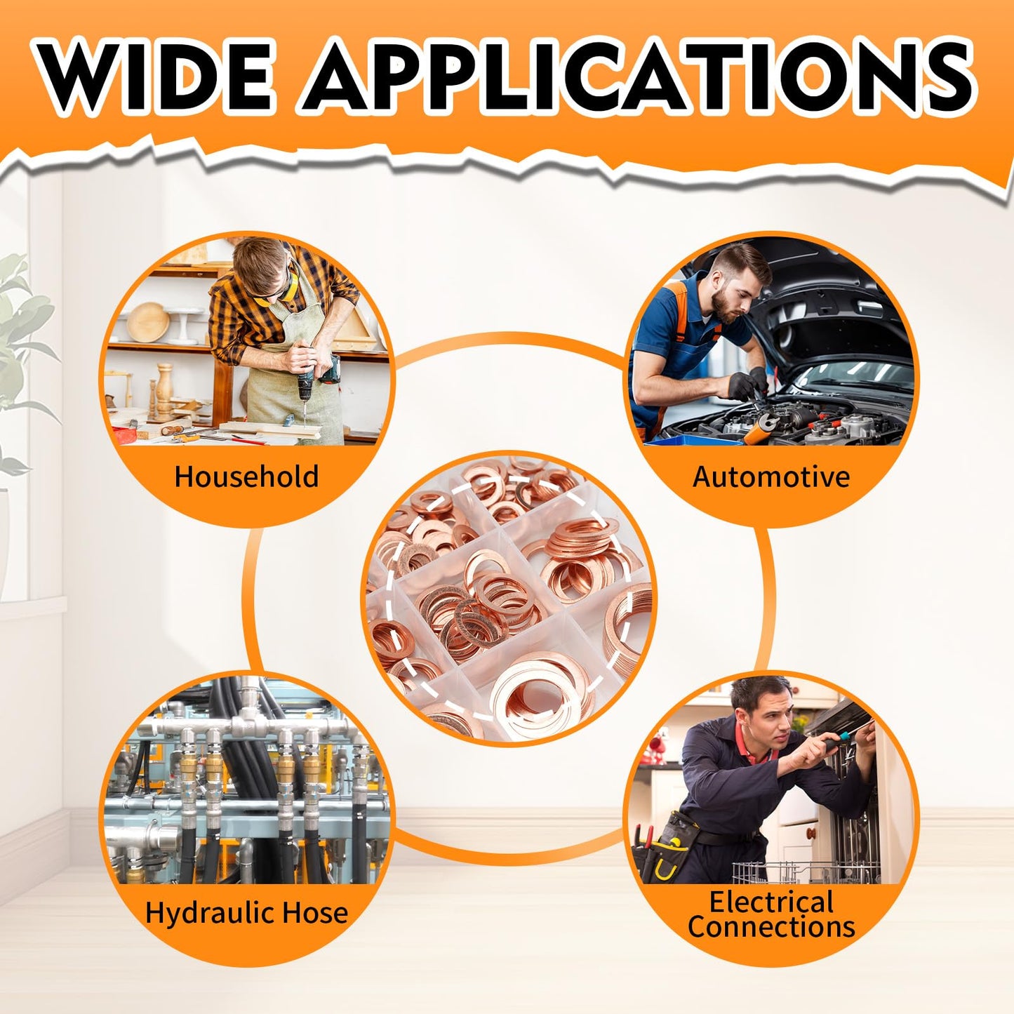 330 Pcs Copper Washers Assortment Kit – 12 Sizes Flat Sealing Crush Washers (M5-M20) for Automotive, Plumbing, and Mechanical Use