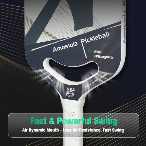 Amoswiz Carbon Fiber Pickleball Paddle, Edgeless Pickleball Paddle with Water Mark Printing Surface & Aero Throat Design, USAPA Approved Pickle Ball Paddle Set, 20MM Honeycomb Core Racket